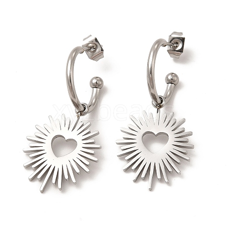 Tarnish Resistant 304 Stainless Steel Ring with Heart Dangle Stud Earrings EJEW-P219-01P-1