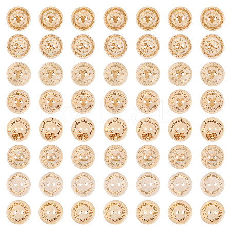 200Pcs 8 Styles Wood Buttons BUTT-TA0001-34-1