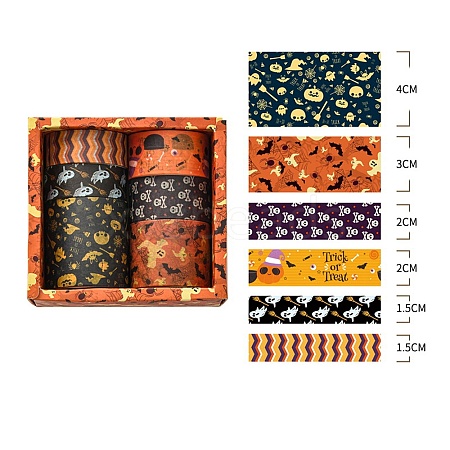 6 Rolls Halloween Theme Paper Decorative Paper Tapes Set STIC-H002-11A-1