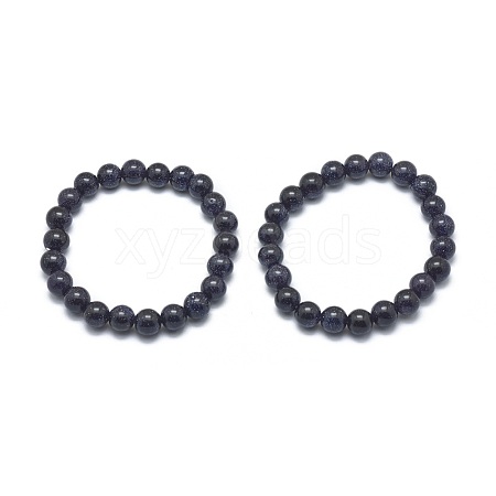 Synthetic Blue Goldstone Beads Stretch Bracelets BJEW-G617-01B-02-1
