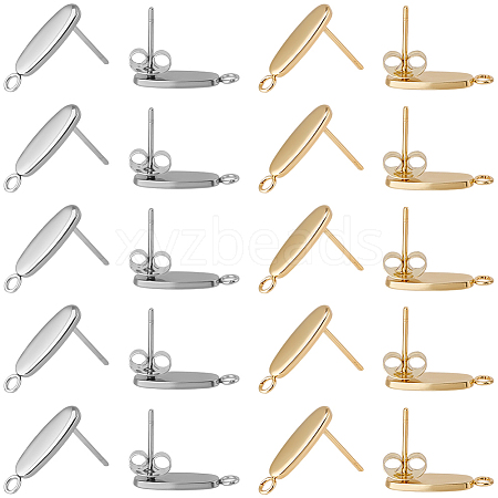 40Pcs 2 Colors 201 Stainless Steel Oval Stud Earring Findings STAS-SC0021-23-1