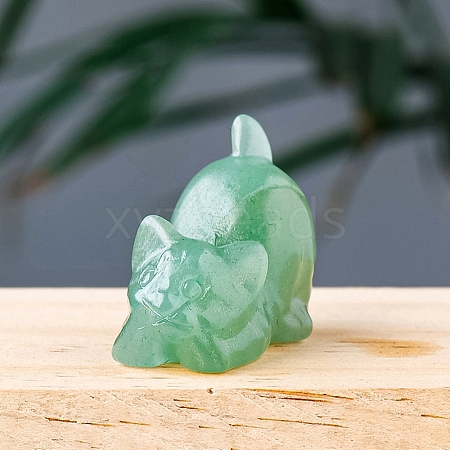 Natural Green Aventurine Carved Healing Cat Figurines PW-WG27692-01-1