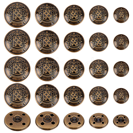 Olycraft 50Pcs 5 Styles 4-Hole Brass Buttons BUTT-OC0001-48AB-1