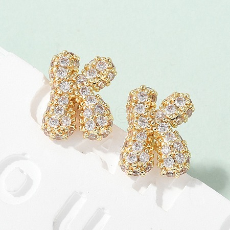 Brass Micro Pave Cubic Zirconia Stud Earrings EJEW-Z091-04G-K-1