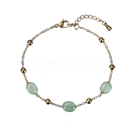 Real 18K Gold Plated Stainless Steel Natural Green Aventurine Handmade Chain Bracelets for Women FW1421-2-1