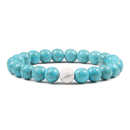 Simple Natural Synthetic Turquoise Round Beaded Stretch Bracelets CD8108-13-1