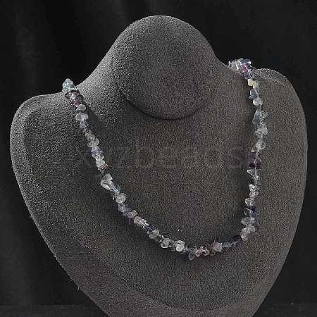 Natural Colorful Fluorite Chip Beaded Necklaces for Men Women NJEW-G159-01P-1