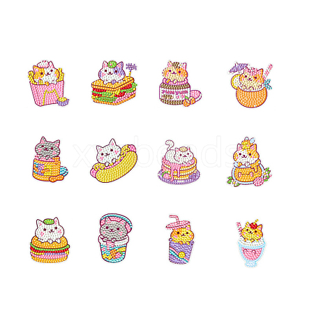 12Pcs Funny Kitten DIY Diamond Painting Sticker Kits DIAM-PW0010-09A-1