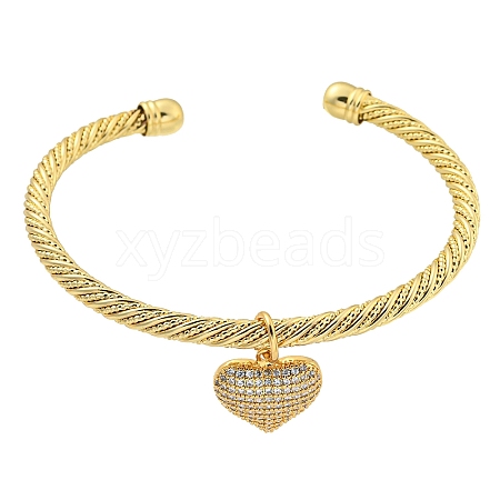 Brass Micro Pave Clear Cubic Zirconia Open Cuff Bangles BJEW-P320-01G-1