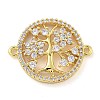 Rack Plating Brass Clear Cubic Zirconia Flat Round with Tree Connector Charms KK-A234-033G-1