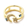 Enamel Evil Eye & Cubic Zirconia Moon Star Open Cuff Ring KK-H439-32G-2