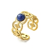 Natural Gemstone Flower 304 Stainless Steel Cuff Open Rings for Women RJEW-JR01067-4