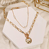 2Pcs Flat Round Alloy & Plastic Imitation Pearl Pendant Double Layer Necklaces FS-WGEC9D8-01-1