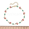 Brass Enamel with Green Glass Red Cherry Link Anklets for Women AJEW-AN00772-2