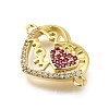 Mother's Day Brass Micro Pave Clear & Hot Pink Cubic Zirconia Connector Charms KK-Q066-10P-2