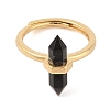 Double Pointed Hexagonal Prism Natural Obsidian Adjustable Rings for Women RJEW-G327-01G-06-2