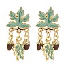 Maple with Pine Cone Enamel Stud Earrings EJEW-M005-07-1