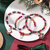 3Pcs 3 Styles Christmas Theme Acrylic Imitation Pearl & Alloy Enamel Stretch Charm Bracelet Sets for Women BJEW-JB11200-2