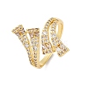 Brass Micro Pave Clear Cubic Zirconia Cuff Rings for Women RJEW-U043-11G-4