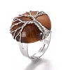 Adjustable Natural Tiger Eye Finger Rings RJEW-L090-A06-4