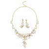 Flower Alloy & Plastic Pearl & Crystal Rhinestone Pendant Necklaces & Stud Dangle Earrings Sets FS-WG18295-02-2