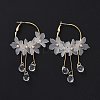 Acrylic Imitation Shell Flower with Glass Tassel Dangle Hoop Earrings with 925 Sterling Silver Pins EJEW-L281-06LG-2
