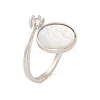 Shell Flat Round Open Cuff Ring with Clear Cubic Zirconia RJEW-P030-01P-1