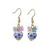 Handmade Flower Printed Porcelain Ceramic Dangle Earrings EJEW-JE07288-02-2