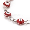 Enamel Heart with Evil Eye Link Chains Bracelet BJEW-P271-06P-03-2