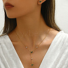 Stainless Steel Rhinestones Lariat Necklace & Stud Earring Set BF5135-2