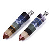 Assembled Natural Topaz Jade & Red Jasper & Red Agate & Lapis Lazuli & Quartz Crystal & Green Aventurine & Amethyst Big Pointed Pendants G-N0327-001B-01-2