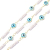 Evil Eye Glass & Brass & ABS Imitation Pearl Handmade Beaded Chains CHC-D029-37G-02-1