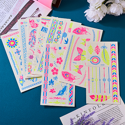 8 Sheets 8 Style Creative Fluorescent Arm Removable Temporary Tattoos Paper Stickers STIC-TA0002-02-1