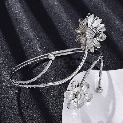 Lotus Alloy Arm Cuff Bangles for Girl Women LS-AJEW-A063-01D-P-1