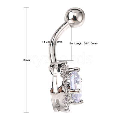 Piercing Jewelry Platinum Plated Brass Round Cubic Zirconia Navel Ring Navel Ring Belly Rings AJEW-EE0001-104A-1