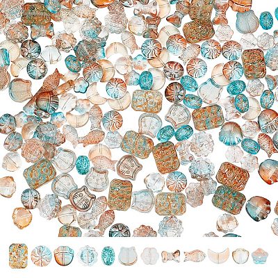 240Pcs 12 Styles Transparent Spray Painted Glass Beads GLAA-AR0001-40-1