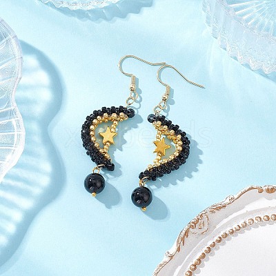 Natural Black Onyx Dangle Earrings EJEW-MZ00544-03-1