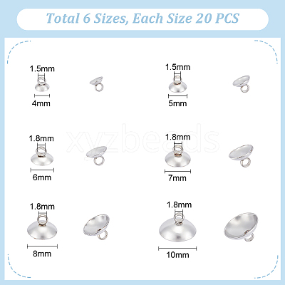 120Pcs 6 Size 304 Stainless Steel Bead Cap Pendant Bails STAS-UN0051-59-1