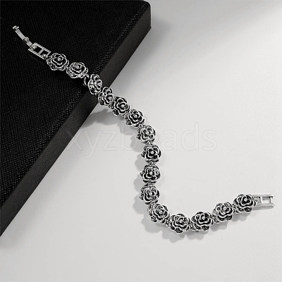 Vintage Alloy Rose Flower Link Chain Bracelet for Women BJEW-A140-01AS-1