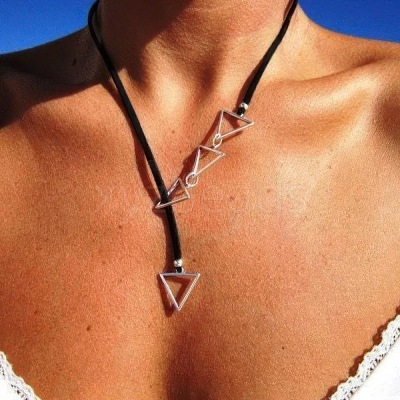 Adjustable Alloy Triangle Imitation Leather Cord Lariat Necklaces WGC01CF-01-1