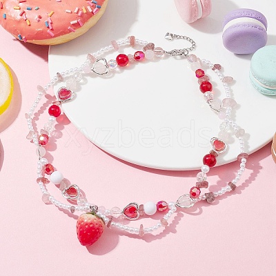 Resin Strawberry Pendant Necklace NJEW-JN04481-01-1