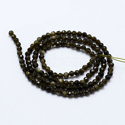 Natural Golden Sheen Obsidian Beads Strands G-J369-16-3mm-1
