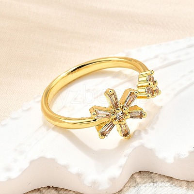 Brass Micro Pave Clear Cubic Zirconia Cuff Rings for Women RJEW-H247-18G-1