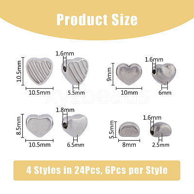 24Pcs 4 Style 304 Stainless Steel Beads STAS-DC0014-50-1