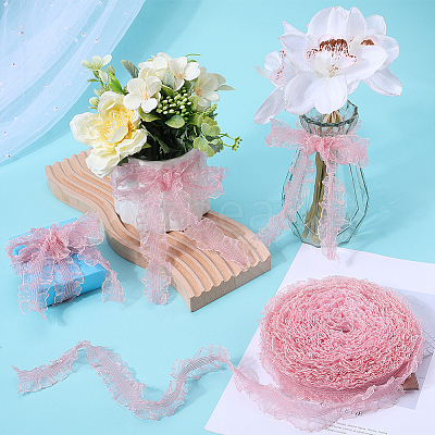 20 Yards Ruffled Nylon Elastic Lace Trim EW-WH0018-03A-1