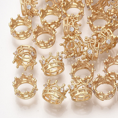 Brass with Clear Cubic Zirconia Crown European Beads KK-T035-122-G-1