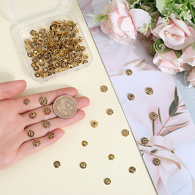 240Pcs 8 Styles Tibetan Style Alloy Flower Beads Caps FIND-SP0001-64-1