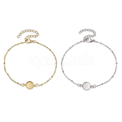 2Pcs 2 Colors 304 Stainless Steel Round Cabochon Setting Bracelets BJEW-JB11092-1