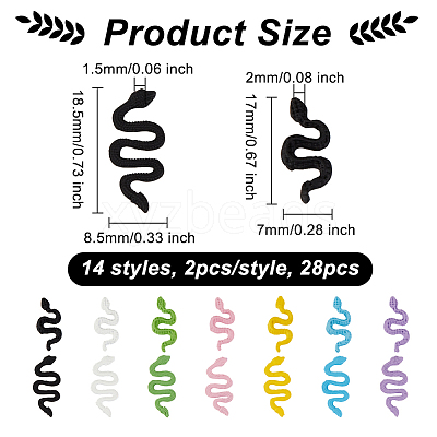 28Pcs 14 Style Snake Spray Painted Zinc Alloy Cabochons MRMJ-AR0001-17-1
