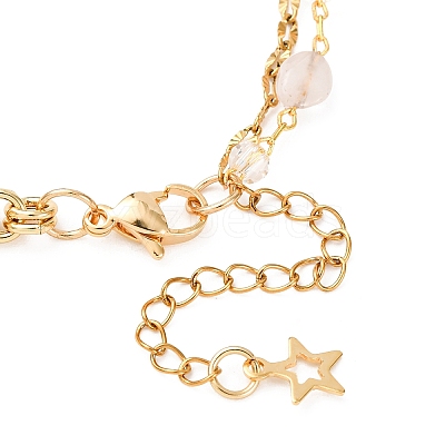 Brass Link Chain & 304 Stainless Steel Textured Dapped Chains Bracelets for Women BJEW-JB12481-04-1